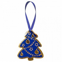 Игрушка на елку из кожи HiArt Елочка Toy-Tree-Blue-Gold