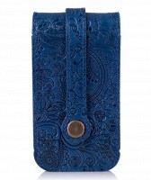 Синяя ключница из кожи HiArt Mehendi Art