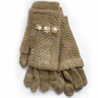 Вязаные бежевые женские перчатки-митенки Shust Gloves