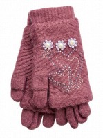 Вязаные розовые женские перчатки-митенки Shust Gloves