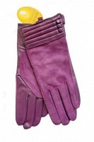 Женские перчатки сливовые комбинированные кожа+замша 717s3 L Shust Gloves