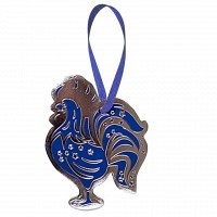 Игрушка на елку из кожи HiArt Петух Toy-Cock-Blue-Silver