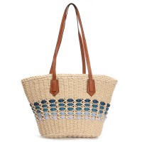 Пляжная плетеная сумка PODIUM 6150 beige blue