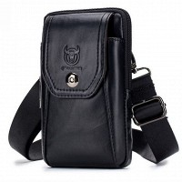 Кожаная черная сумка на пояс BULL t0158a