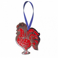 Игрушка на елку из кожи HiArt Петух Toy-Cock-Red-Silver