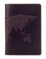 Обложка для паспорта из кожи HiArt PC-01 Shabby Gavana Brown World Map