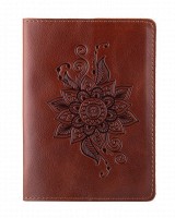Обложка-органайзер для документов из кожи HiArt PC-03 Mehendi Classic коньячная